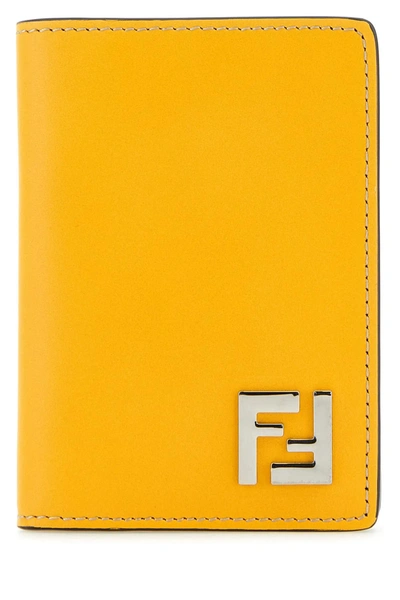 Fendi Yellow Leather Card Holder In Default Title