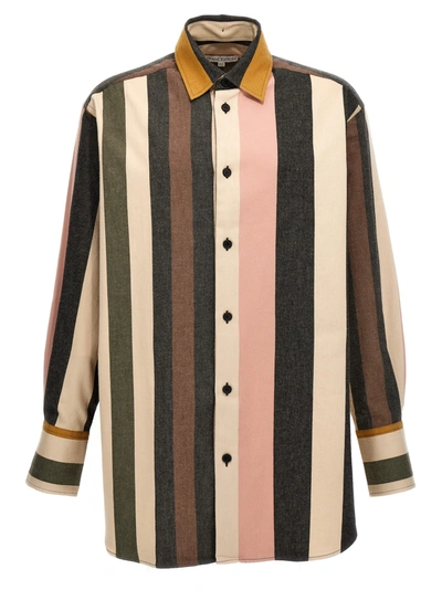 Jw Anderson J.w. Anderson Logo Embroidered Striped Shirt In Flax Multi