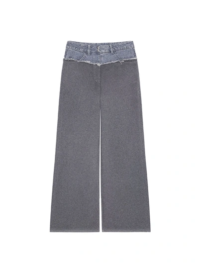 Givenchy Women's Oversized Jeans In Mixed Denim And Flannel In Grey