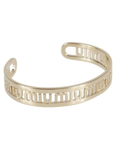 Miu Miu Logo Detail Bracelet In Gold