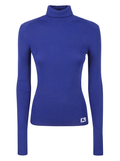 Burberry Fitted High Neck Sweater In Blue