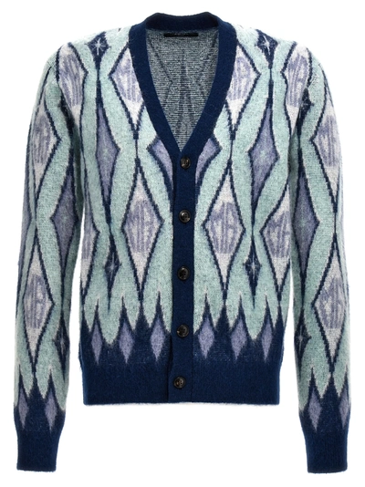 Amiri Argyle Cardigan In Light Blue