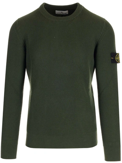 Stone Island Logo-patch Ribbed Sweater In Military