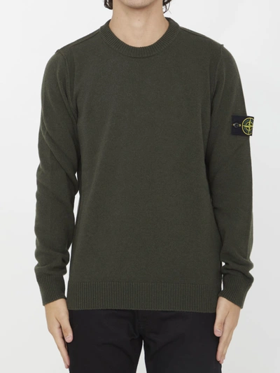 Stone Island Compass Patch Fine-knit Sweatshirt In Military