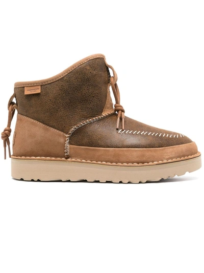 Ugg Brown Calf Leather Ankle Boots In Marrone