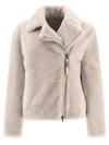 Brunello Cucinelli Shearling Zip-up Jacket In Mastic