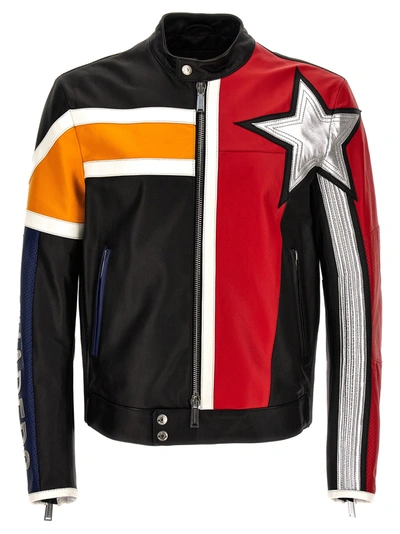 Dsquared2 Motorbiker Leather Jacket In Multicolor