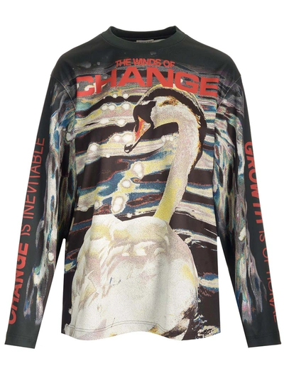 Burberry Swan Print Long-sleeved T-shirt In Multicolor