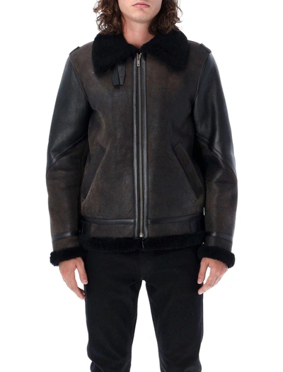 Golden Goose Shearling And Leather Jacket In Nero