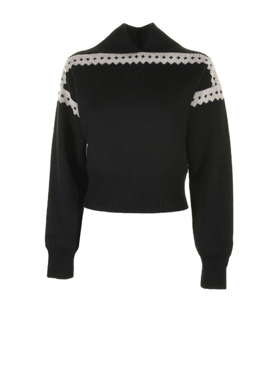 Saint Laurent Wool Small V Neck Sweater In Noir Naturale