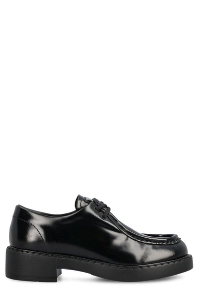 Prada Triangle Logo Plaque Lace-up Shoes In Nero
