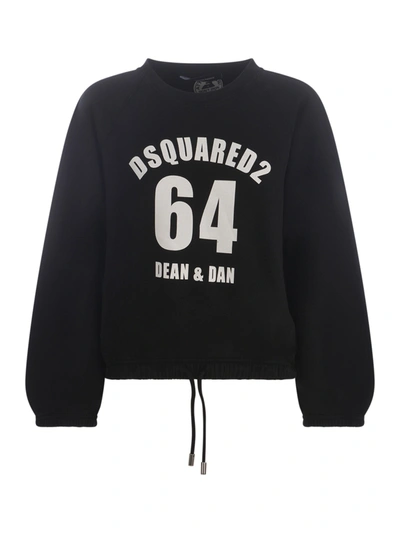 Dsquared2 Dean & Dan Crewneck Drawstring Sweatshirt In Nero