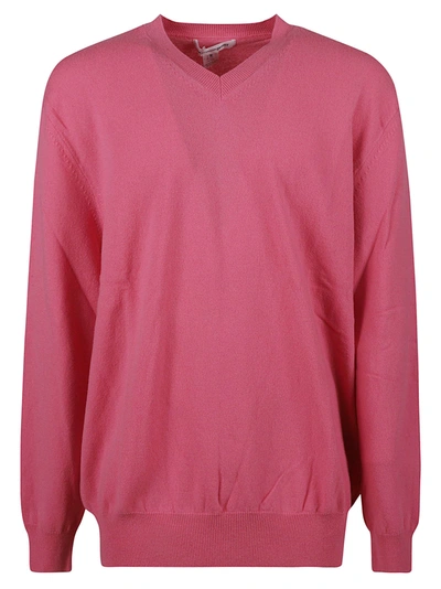 Comme Des Garçons V-neck Ribbed Plain Sweater In Pink