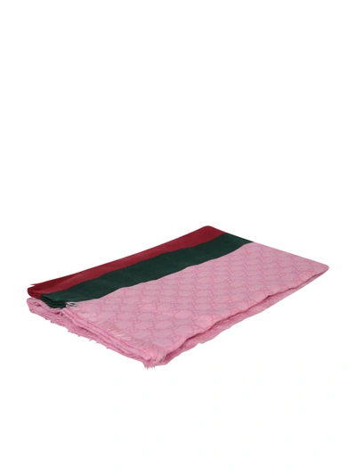 Gucci Web Details Pink Wool Scarf