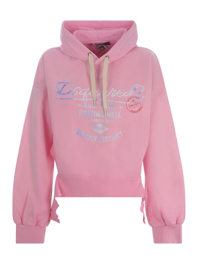 Dsquared2 Hooded Sweatshirt  In Cotton In Pink