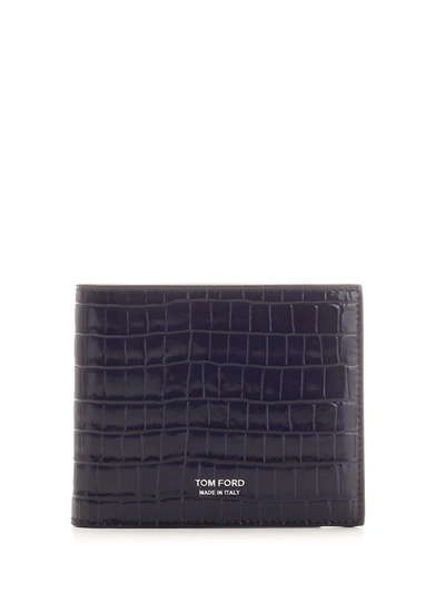 Tom Ford Purple Crocodile Print Wallet In Violet