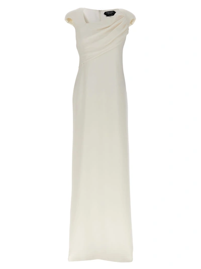 Tom Ford Double Silk Georgette Draped Long Dress In White