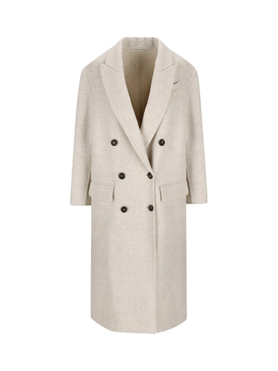 Brunello Cucinelli Double-breasted Cashmere Coat In Yellow Cream