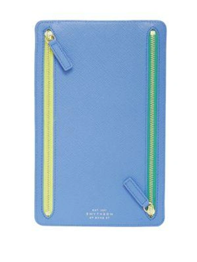 Smythson Panama Cross-grain Leather Zip Currency Case In Nile Blue