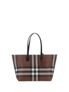 Burberry Check E-canvas Tote Bag In Dark Birch Brown Chk