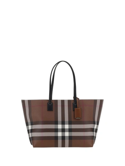 Burberry Brown Check Tote In Dark Birch Brown Chk