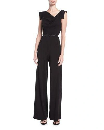 Black Halo Jackie Cap-sleeve Belted Wide-leg Jumpsuit In Black