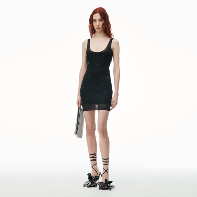 Alexander Wang Sheer Stretch Tank Dress With Engineered Trapped Gems In Black