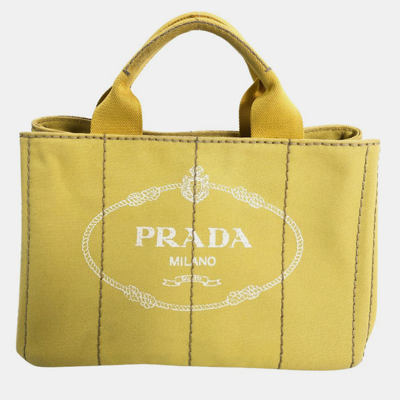 Pre-owned Prada Yellow Canvas Canapa Logo Tote Bag