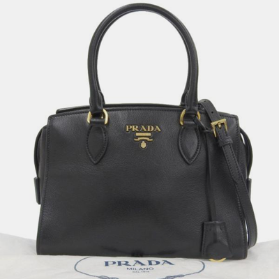 Pre-owned Prada Black Leather Top Handle Handbag