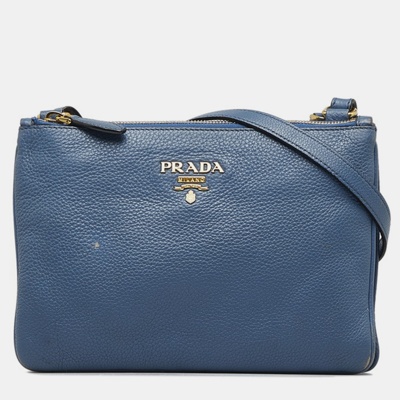 Pre-owned Prada Blue Leather Leather Crossbody Bag