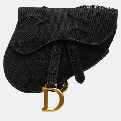 Pre-owned Dior Black Embroidered Canvas Camouflage Saddle Belt Bag