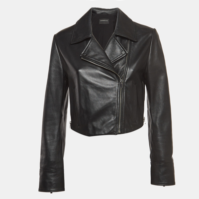 Pre-owned Sportmax Black Leather Cropped Biker Jacket M