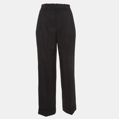 Pre-owned Saint Laurent Black Wool Pleated Trousers S