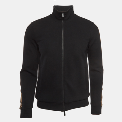 Pre-owned Fendi Black Knit Side Logo Tape Zip Front Jacket Xs