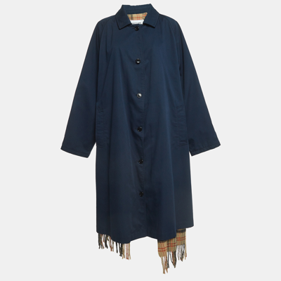 Pre-owned Vetements Navy Blue Gabardine Scarf Trench Coat Xs