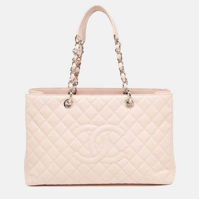 Pre-owned Chanel Pink Quilted Caviar Leather Grand Shopping Tote
