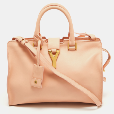 Pre-owned Saint Laurent Peach Leather Small Cabas Y-ligne Tote In Orange