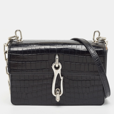 Pre-owned Alexander Wang Black Croc Embossed Leather Hook Shoulder Bag