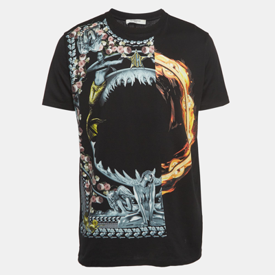Pre-owned Givenchy Black Mermaid Fire Ring Print Cotton Oversized T-shirt S
