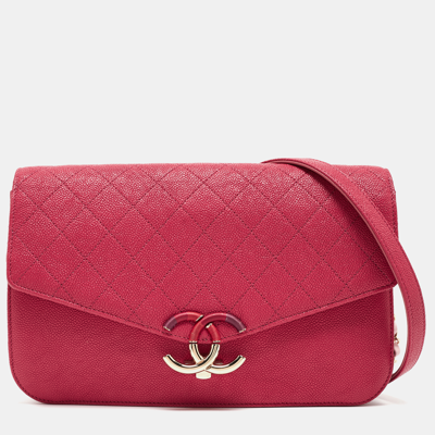 Pre-owned Chanel Pink Quilted Caviar Leather Thread Around Flap Bag