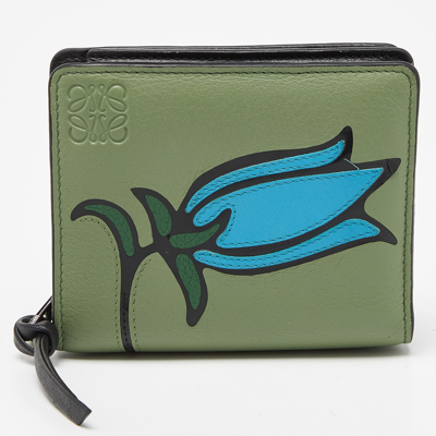 Pre-owned Loewe Green/blue Leather Zip Compact Wallet