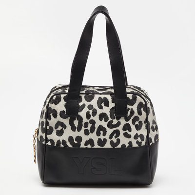 Pre-owned Saint Laurent Black/white Leopard Print Coated Canvas And Leather Satchel