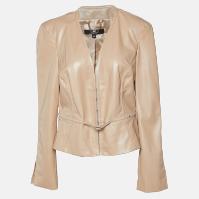 Pre-owned Elisabetta Franchi Beige Faux Leather Belt Detail Jacket L