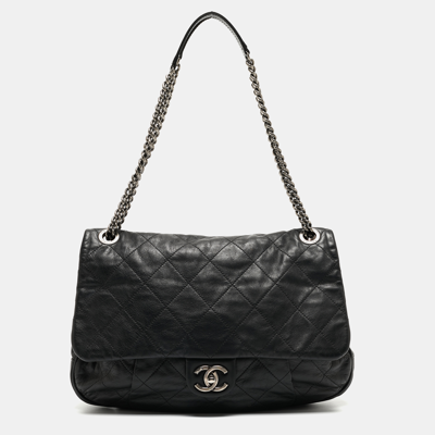 Pre-owned Chanel Black Quilted Leather Coco Pleats Flap Bag