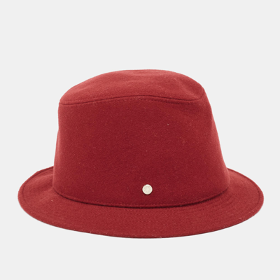 Pre-owned Hermes Red Cashmere Calvi Bucket Hat Size 57