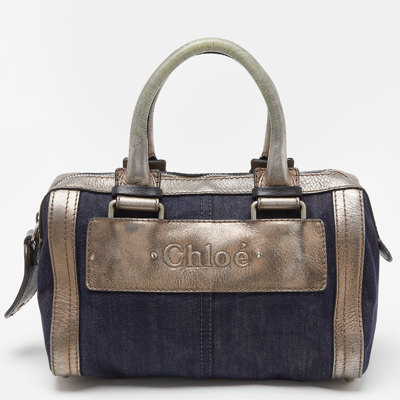 Pre-owned Chloé Blue/metallic Denim And Leather Zip Satchel