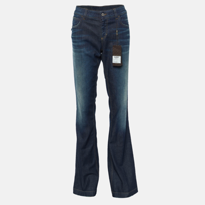 Pre-owned Gucci Dark Blue Denim Skinny Flare Jeans L/waist 34" In Navy Blue