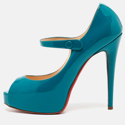 Pre-owned Christian Louboutin Blue Patent Bana Pumps Size 38.5