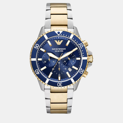 Pre-owned Emporio Armani Seliver Gold Blue Steel Watch
