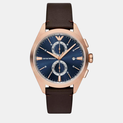 Pre-owned Emporio Armani Rosegold Steel Watch In Blue